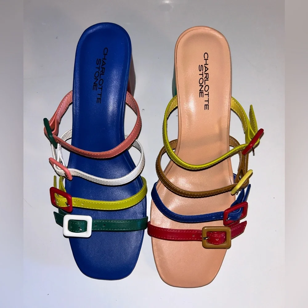 Charlotte Stone Mireille Sandal, Multicolor Mismatched Strappy Sandals, size 9 - Picture 3 of 13